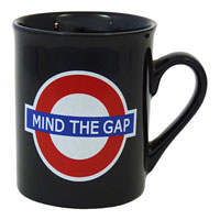 Underground logo - Mugs Mind The Gap - black  <br /> 100mm tall x 80mm dia
